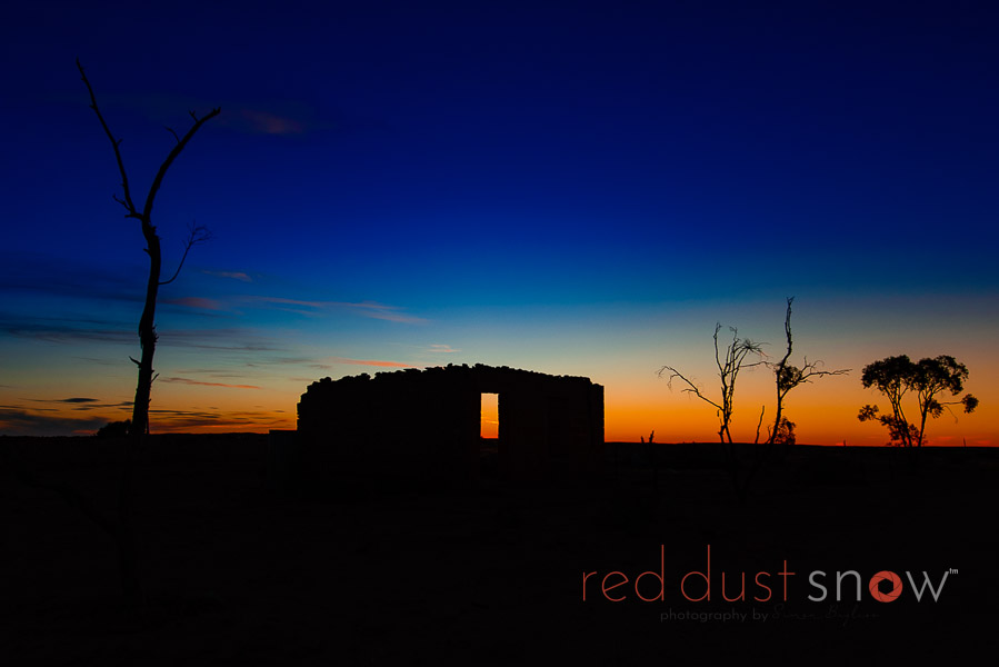 Sunset colors over the Commercial Bank at Milparinka, Corner Country, Outback NSW