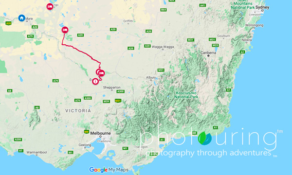 Touring Map of the Timber Cutters Run along the Murray River, Gulpa Creek, and Edward River. 