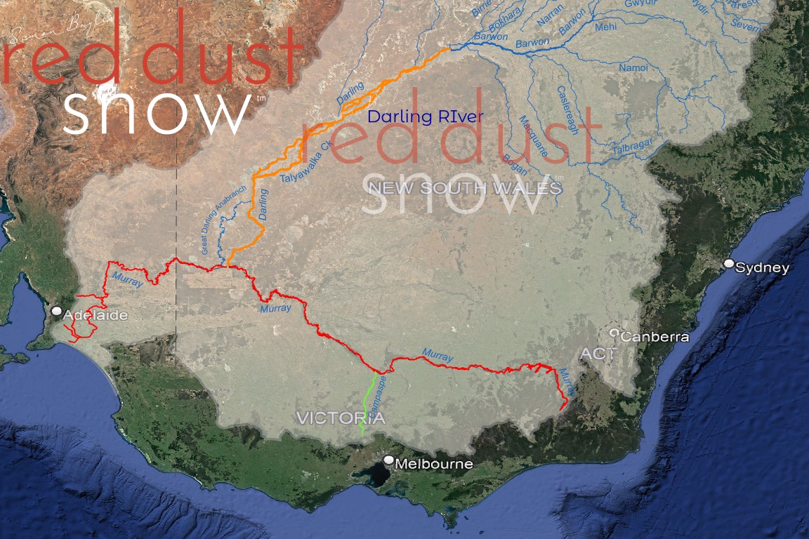 A map of the Murray River tributaries - Campaspe River. The Murray Darling Basin, Australia 