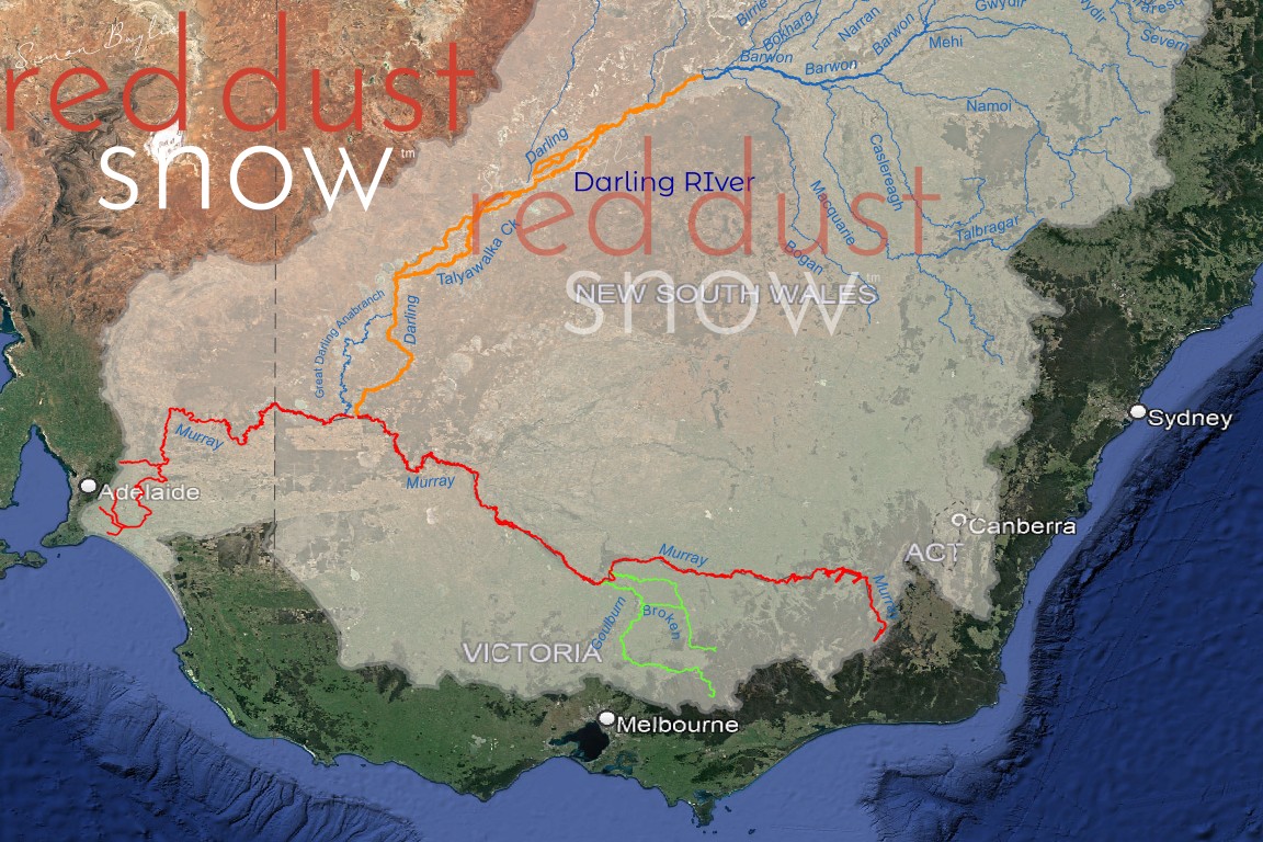 A map of the Murray River tributaries - Goulburn River. The Murray Darling Basin, Australia 